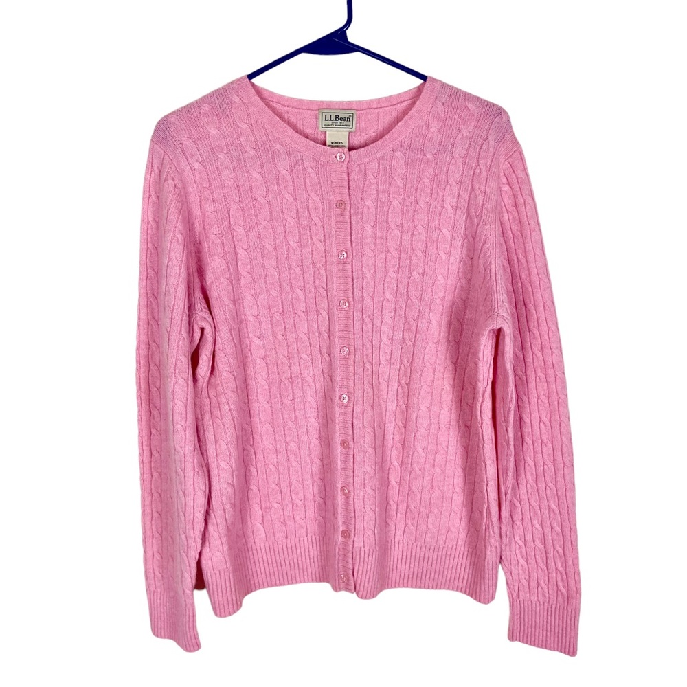 L.L. Bean Cable Knit Button Front Lamb’s Wool Cardigan Sweater